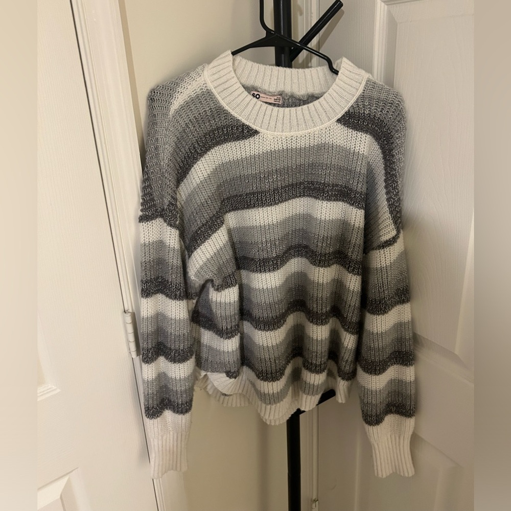 knitted gray + white sweater